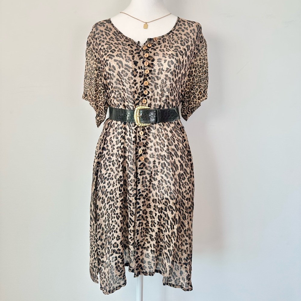 Vintage Rayon Cheetah Leopard Print Tunic Top Swim Coverup